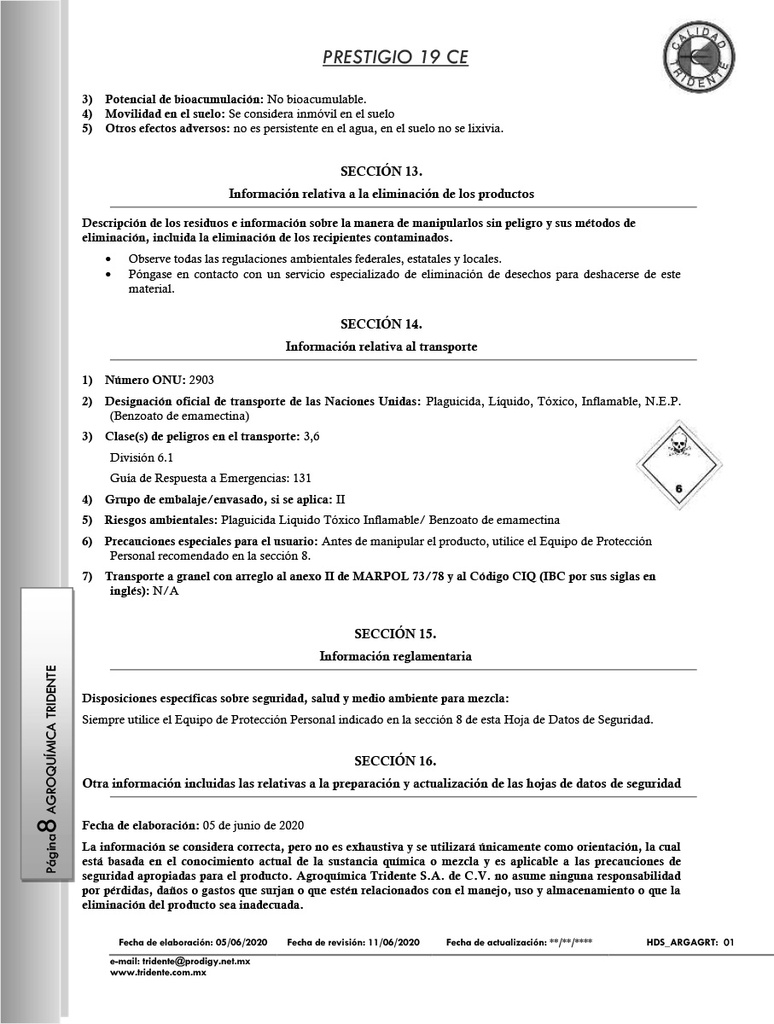 Prestigio 19CE !NO TOMAR! (Benzoato de Emanectina) - 1L