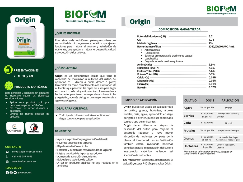 BIOFOM ORIGIN SUELO (BIOFERTILIZANTE) - 20L