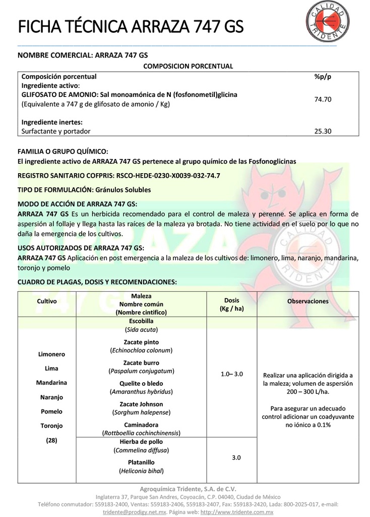 Arraza 747GS (Glifosato) - 500gr