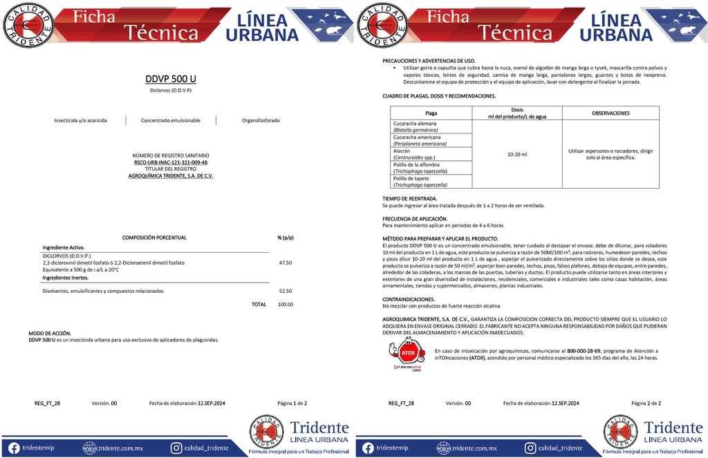 DDVP 500U (Diclorvos) - 1L