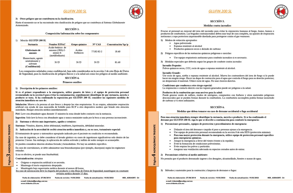 GLUFIN 200SL (GLUFOSINATO DE AMONIO) - GARRAFA 5 L