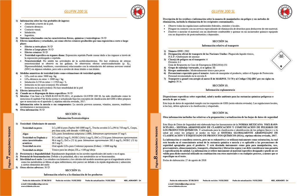 GLUFIN 200SL (GLUFOSINATO DE AMONIO) - GARRAFA 5 L