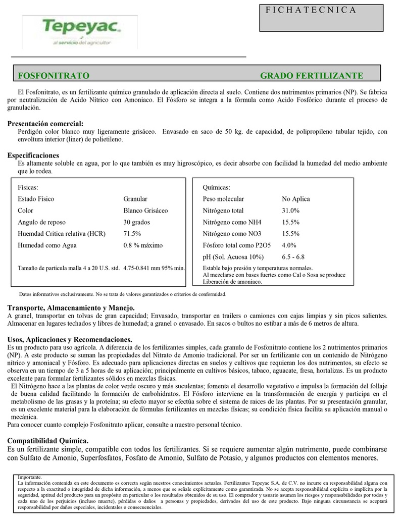 Fosfonitrato Tepeyac/Ducor - 25kg