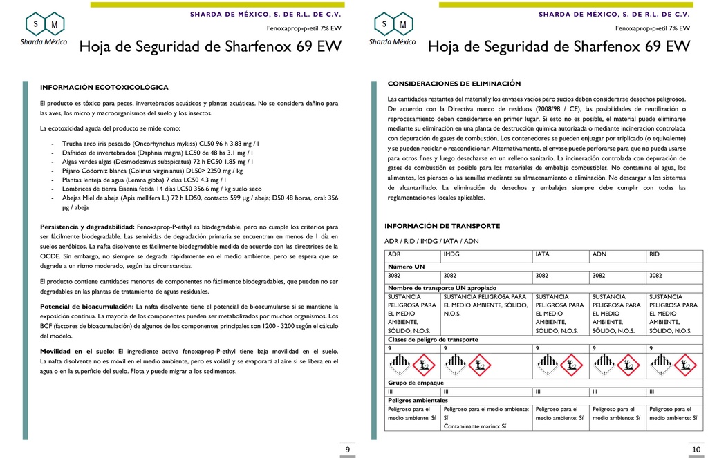 Sharfenox 69EW (Fenozaprop-etil) 7% EW - 1L