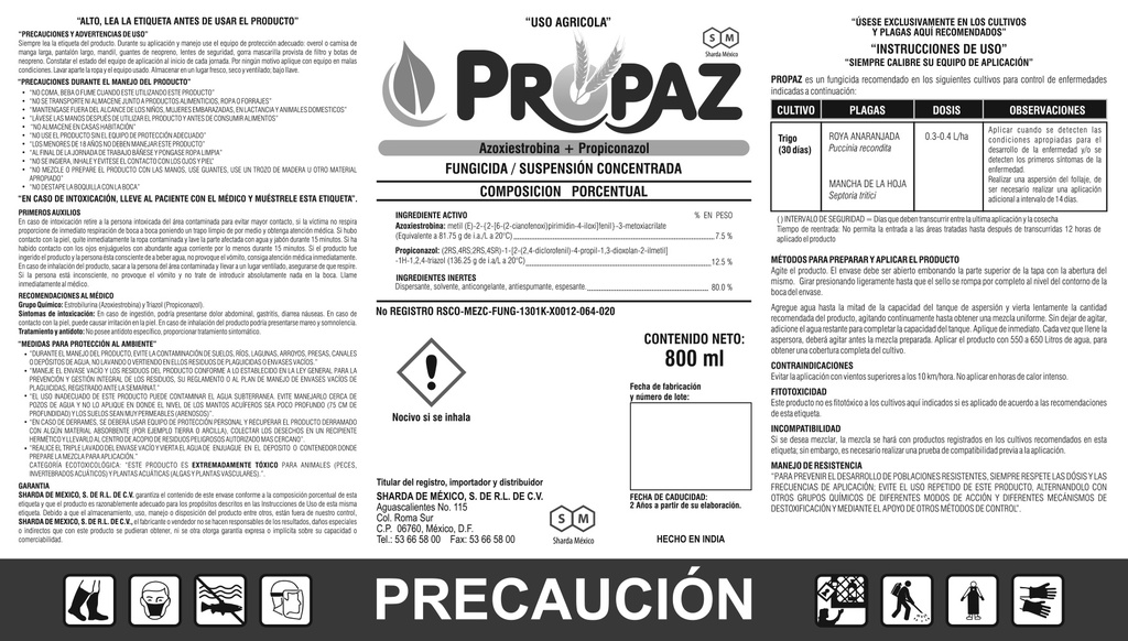 Propaz (Azoxystrobin 7.5% + Propiconazol 12.3%) - 800ml