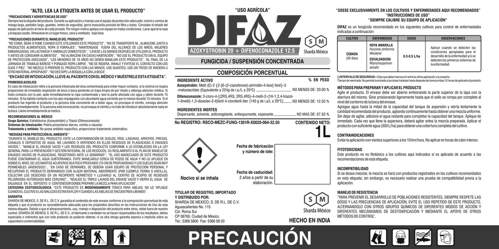 Difaz (Azoxistrobin 20% + Difenoconazole 12.5% SC) - 1L