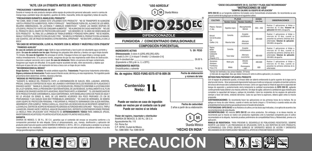 Difo 250EC (Difenconazole 25% EC) - 1L