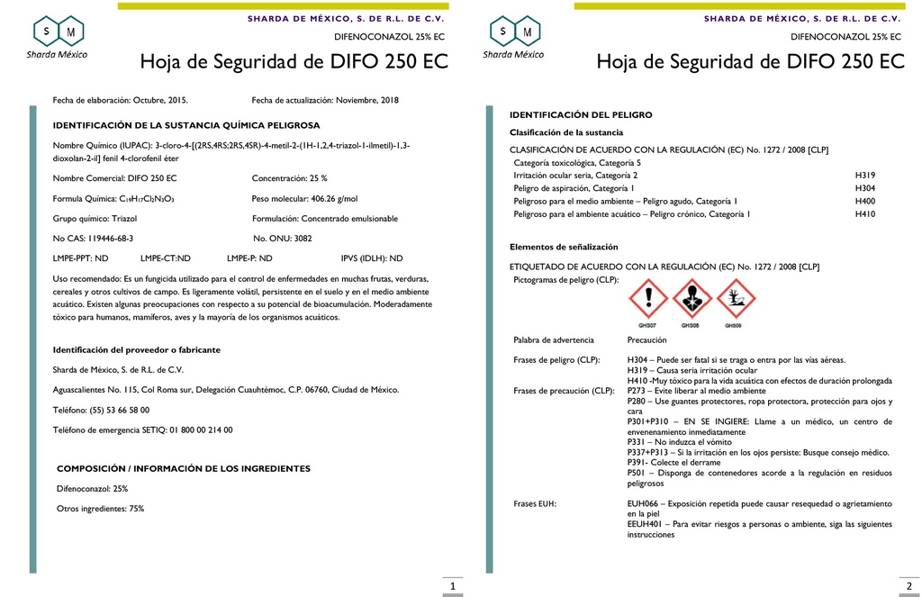 Difo 250EC (Difenconazole 25% EC) - 1L