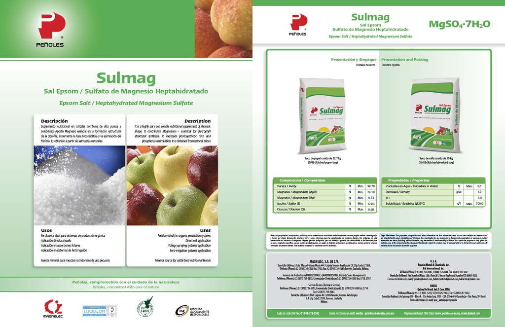 SULFATO DE MAGNESIO (SULMAG/MAGSIM/DUCOR) - 25KG