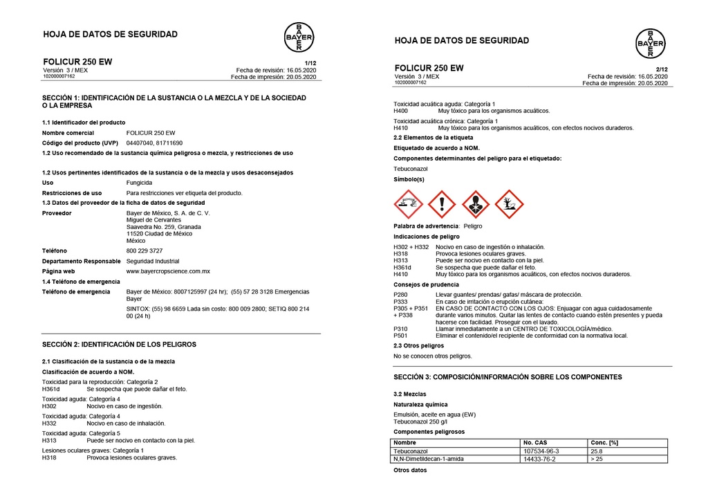 FOLICUR (TEBUCONAZOLE) - BOTELLA 1 L