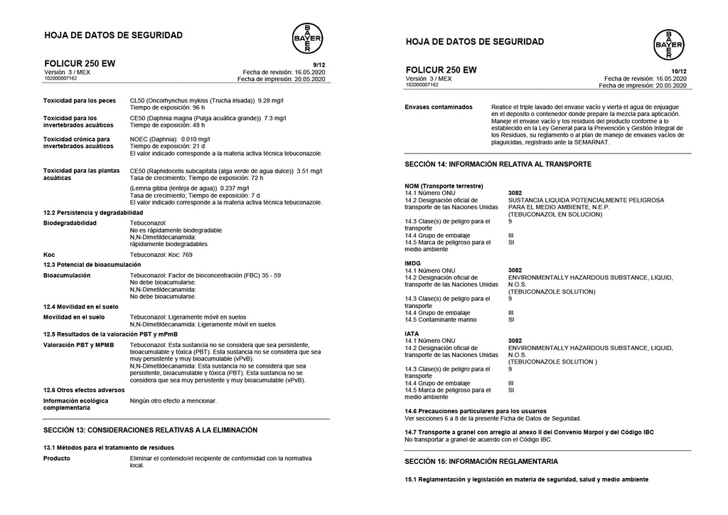 FOLICUR (TEBUCONAZOLE) - BOTELLA 1 L