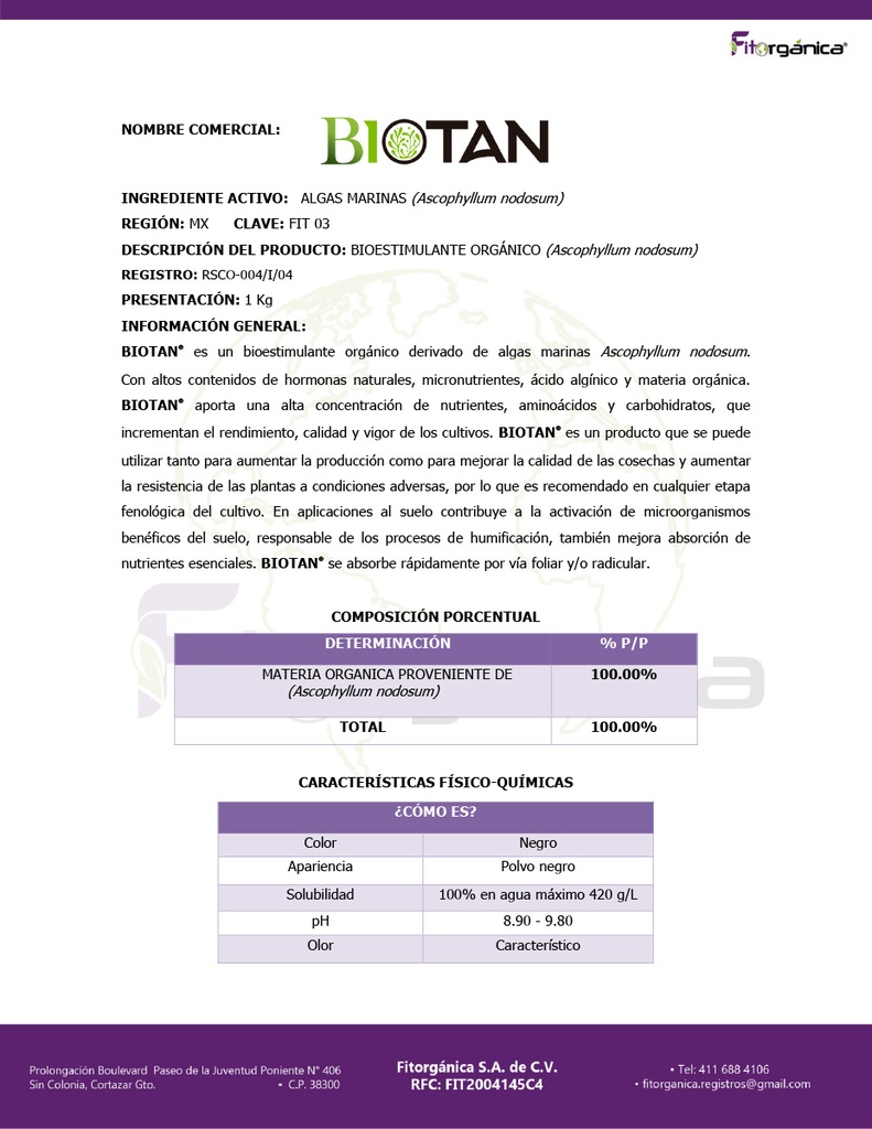 BIOTAN (ALGAS MARINAS- ASCOPHYLLUM NODOSUM) - BOLSA 1Kg