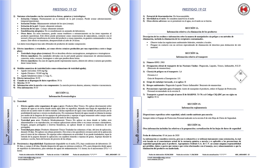 PRESTIGIO 19 CE (BENZOATO DE EMAMECTINA) - 100 ML