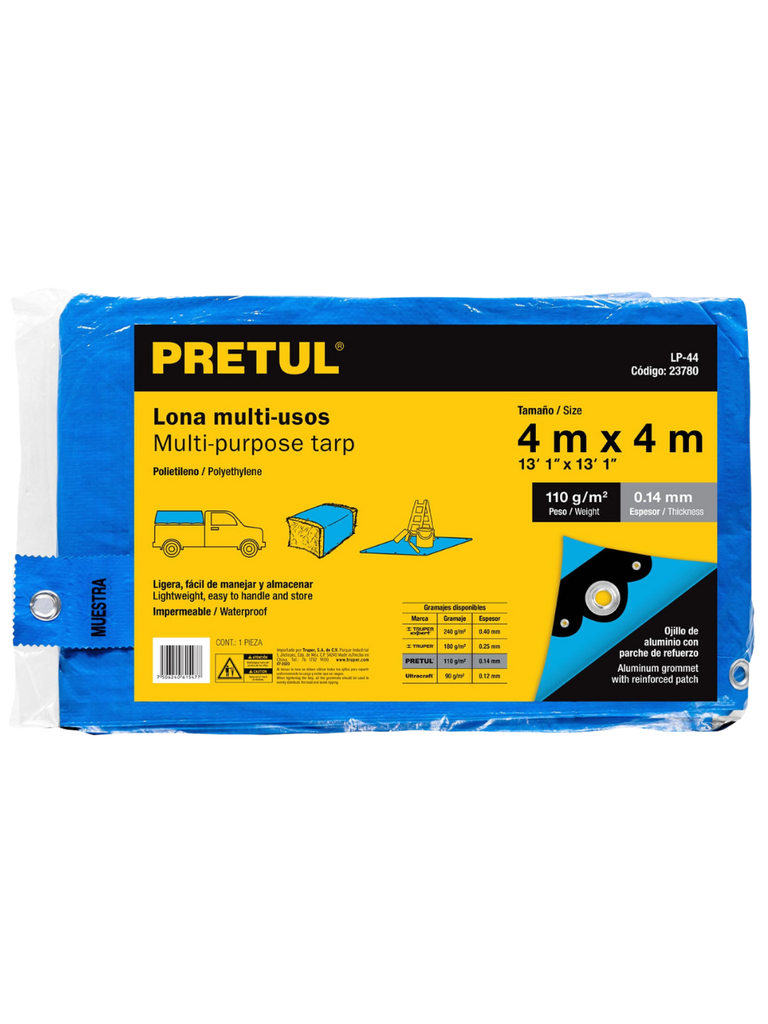 LONA 4 x 4 M, AZUL PRETUL