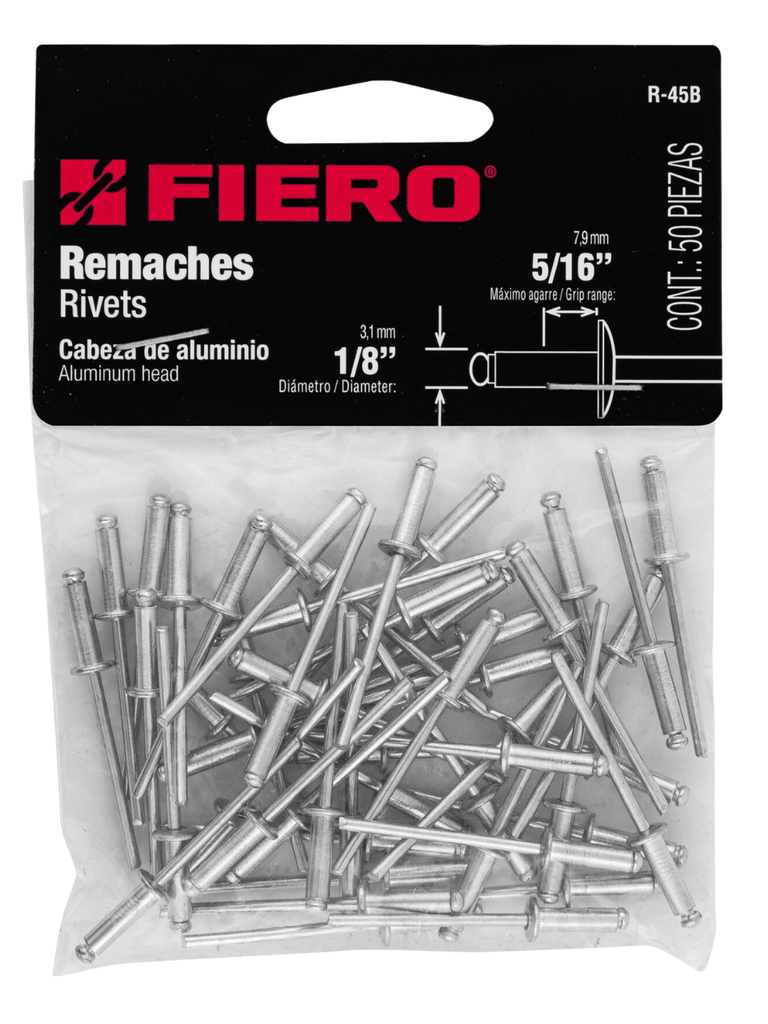 REMACHES DIAMETRO 1/8", AGARRE 5/16", BOLSA 50 PIEZAS FIERO