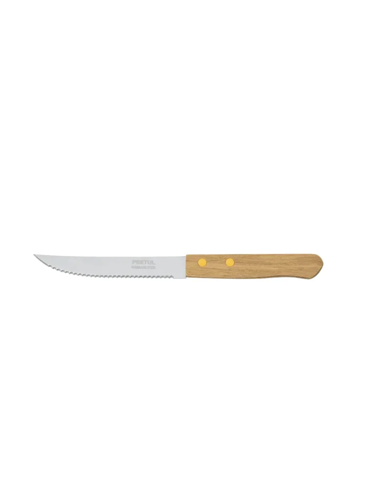CUCHILLO PARA ASADO DE SIERRA, MANGO DE MADERA, PRETUL