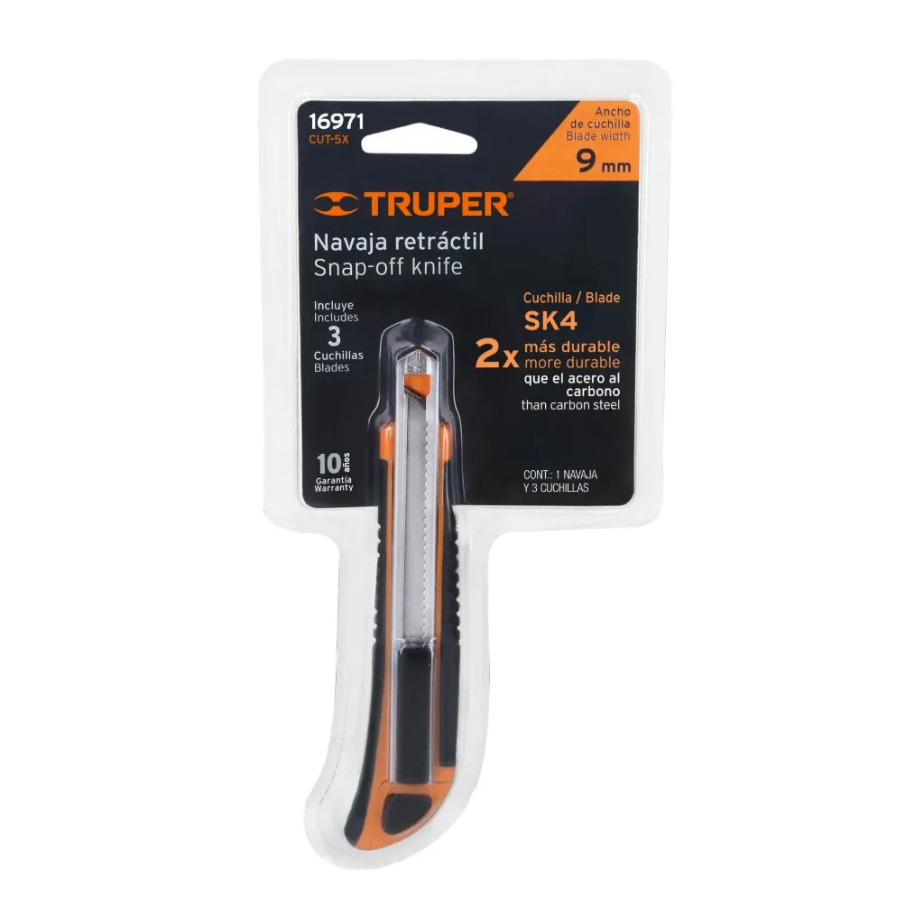 CUTTER 9 MM PROFESIONAL CON ALMA METALICA Y GRIP, TRUPER