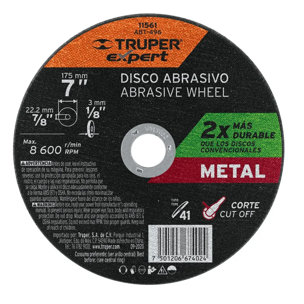 DISCO ABRASIVO PARA CORTE DE METAL DE 7", ALTA DURABILIDAD
