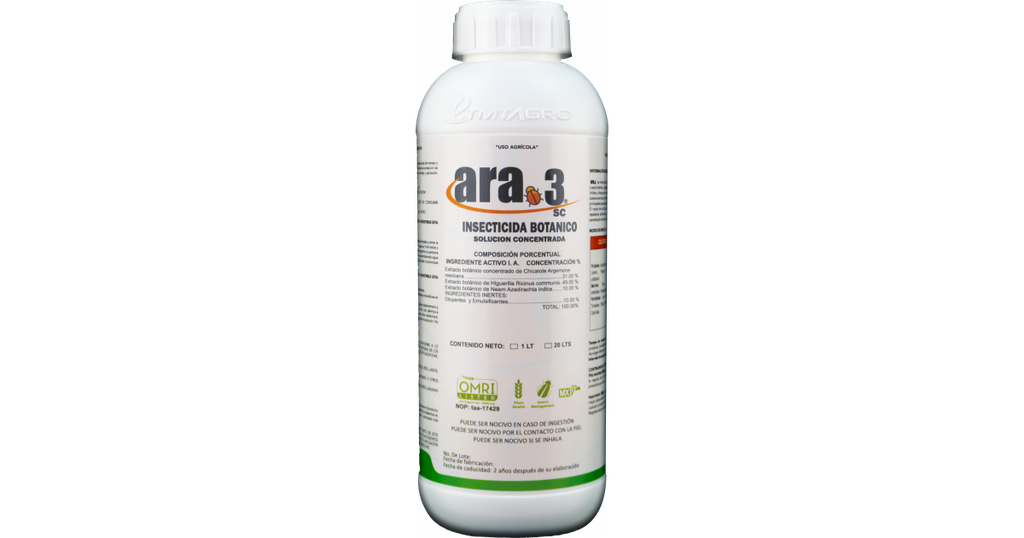 ARA 3 SC (EXTRACTO BOTANICO DE CHICALOTE, HIGUERILLA Y NEEM) - BOTELLA 1 L
