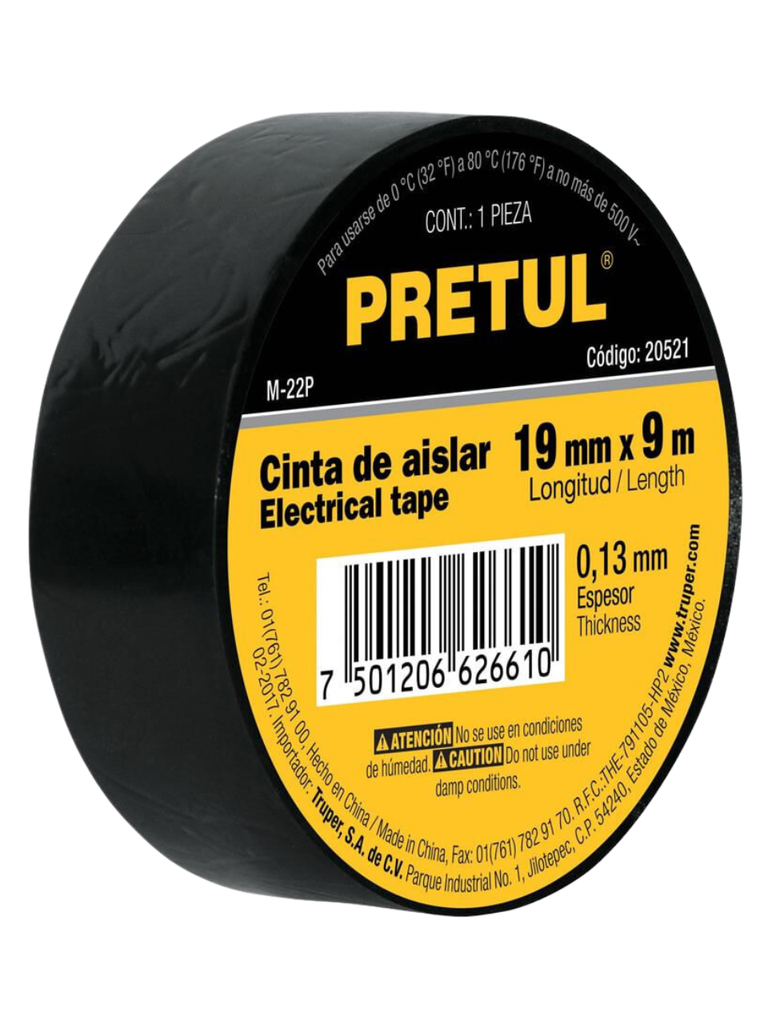 CINTA DE AISLAR DE 9 M x 19 MM NEGRA, PRETUL