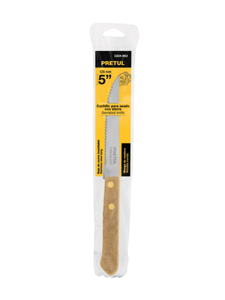 CUCHILLO PARA ASADO DE SIERRA, MANGO DE MADERA, PRETUL