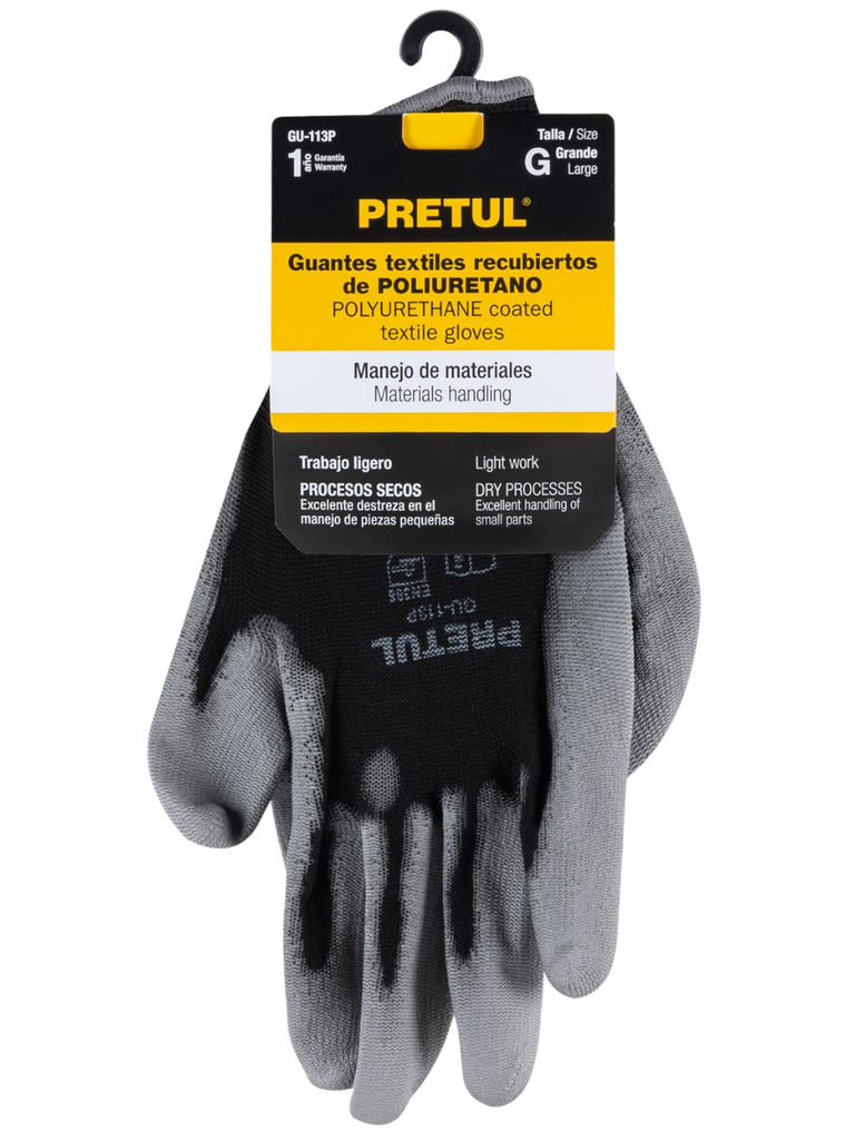 GUANTES DE NYLON RECUBIERTOS DE POLIURETANO, GRANDES, PRETUL
