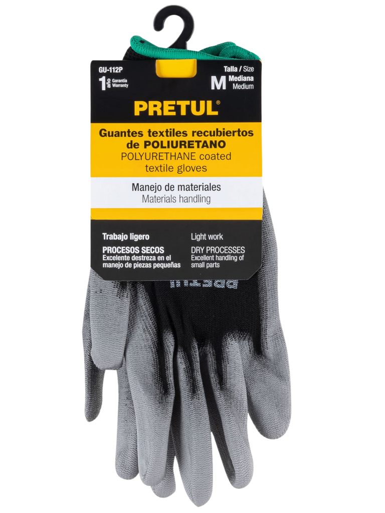 GUANTES DE NYLON RECUBIERTOS DE POLIURETANO, MEDIANOS, PRETUL
