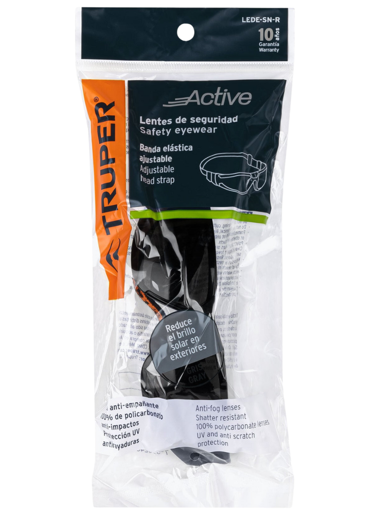 LENTES DE SEGURIDAD, GRIS CON BANDA ELASTICA, TRUPER ACTIVE