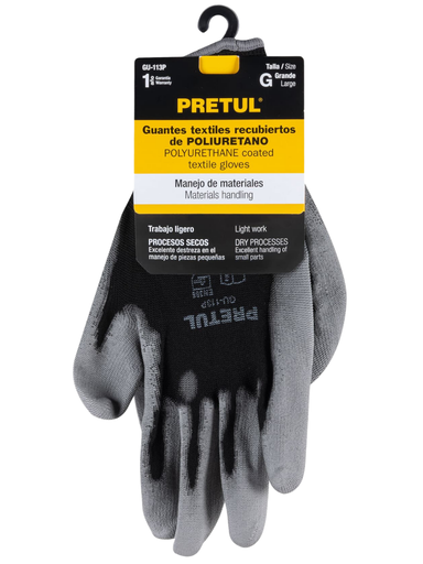 [TRU 20031] GUANTES DE NYLON RECUBIERTOS DE POLIURETANO, GRANDES, PRETUL