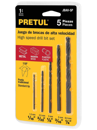[TRU 20703] JUEGO DE BROCAS DE ALTA VELOCIDAD, 5 PZAS,PRETUL
