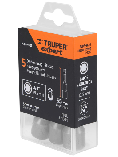 [TRU 12940] JUEGO DADOS MAGNÉTICOS 3/8´5 PIEZAS TRUPER EXPERT