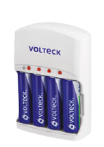 [TRU 46045] CARGADOR DE PILAS AA Y AAA Y 9V, INCLUYE 4 PILAS AA, VOLTECK