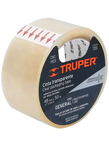 [TRU 12555] CINTA DE EMPAQUE TRANSPARENTE, 50 M