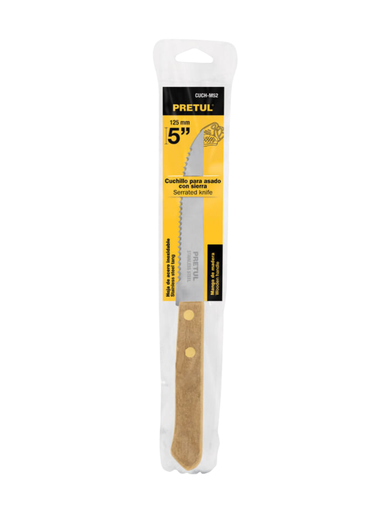 [TRU 23083] CUCHILLO PARA ASADO DE SIERRA, MANGO DE MADERA, PRETUL