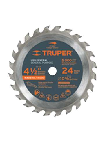 [TRU 100172] DISCO SIERRA 4 1/2" PARA MADERA, 24 DIENTES CENTRO 3/8"